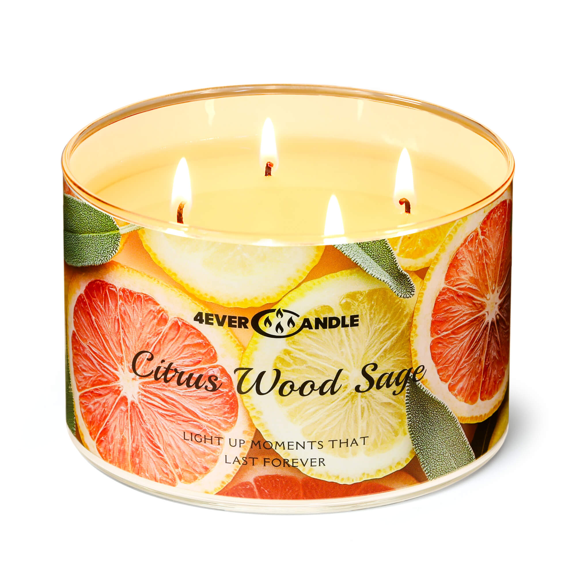Picture of 4EVER CANDLE Soy Wax Blend Candle for Home, 4-Wick Candles in Citrus Wood Sage, Aromatherapy Candles Gift for Parties, Relaxing, Over 50 Hours of Burn Time, 18oz